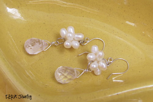 Freshwater Pearl and Quartz Crystal Bridal Earrings